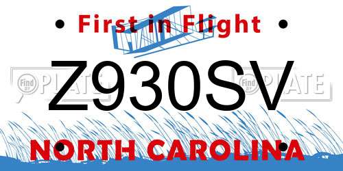 Z930SV North Carolina License Plate