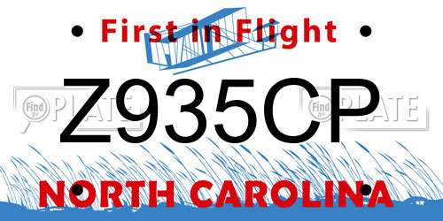 Z935CP North Carolina License Plate