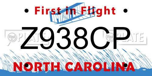 Z938CP North Carolina License Plate