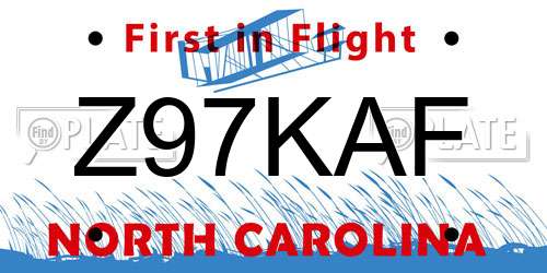Z97KAF North Carolina License Plate