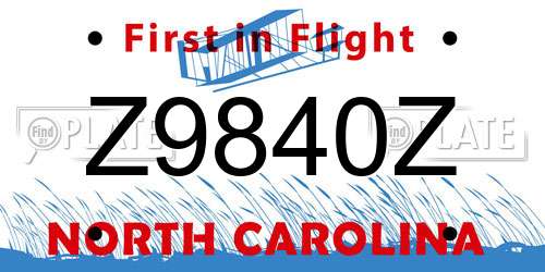 Z9840Z North Carolina License Plate