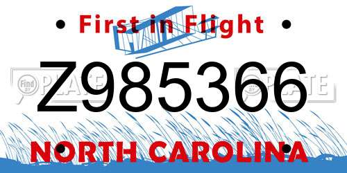 Z985366 North Carolina License Plate