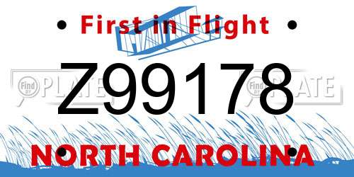 Z99178 North Carolina License Plate