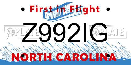 Z992IG North Carolina License Plate