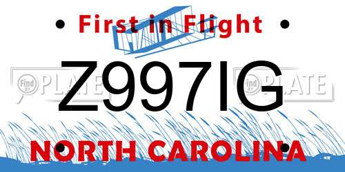 Z997IG North Carolina License Plate