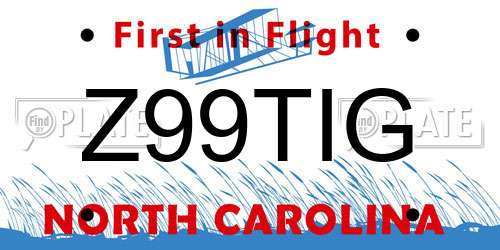 Z99TIG North Carolina License Plate