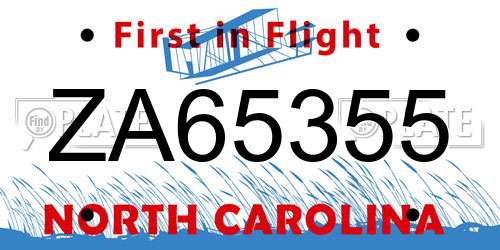 ZA65355 North Carolina License Plate