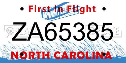 ZA65385 North Carolina License Plate