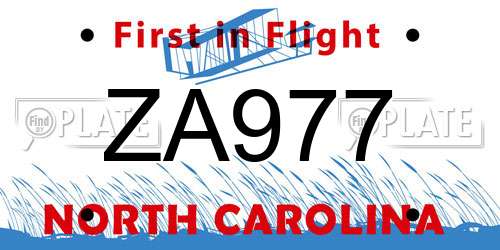ZA977 North Carolina License Plate