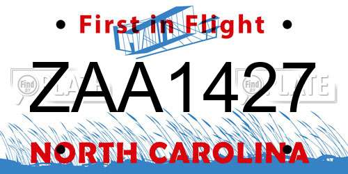 ZAA1427 North Carolina License Plate