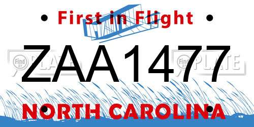 ZAA1477 North Carolina License Plate