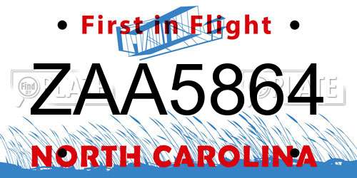 ZAA5864 North Carolina License Plate