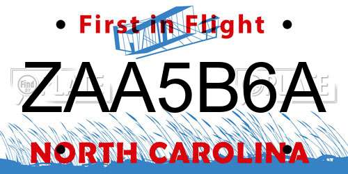 ZAA5B6A North Carolina License Plate