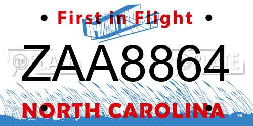 ZAA8864 North Carolina License Plate
