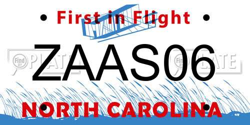 ZAAS06 North Carolina License Plate