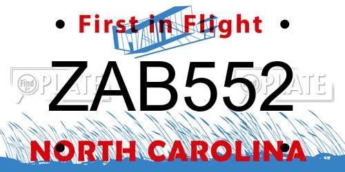 ZAB552 North Carolina License Plate