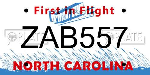 ZAB557 North Carolina License Plate
