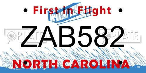 ZAB582 North Carolina License Plate