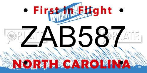 ZAB587 North Carolina License Plate