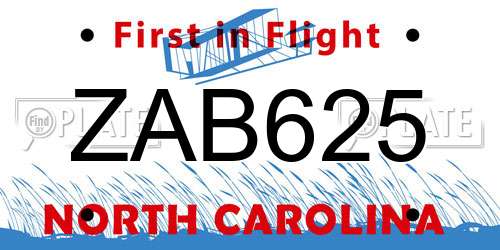 ZAB625 North Carolina License Plate