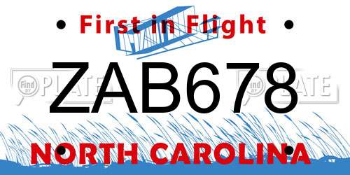 ZAB678 North Carolina License Plate