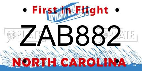 ZAB882 North Carolina License Plate