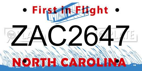 ZAC2647 North Carolina License Plate