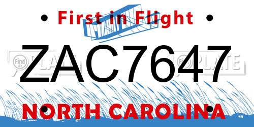 ZAC7647 North Carolina License Plate