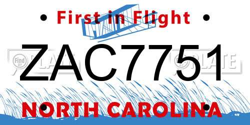 ZAC7751 North Carolina License Plate