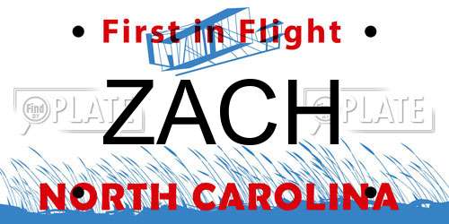 ZACH North Carolina License Plate