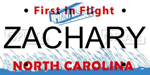 ZACHARY North Carolina License Plate
