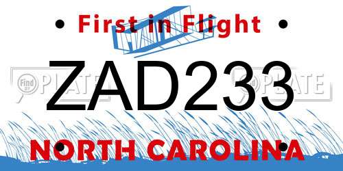 ZAD233 North Carolina License Plate