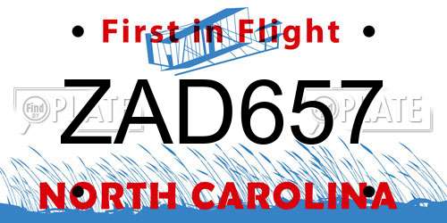 ZAD657 North Carolina License Plate