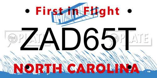 ZAD65T North Carolina License Plate