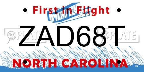 ZAD68T North Carolina License Plate