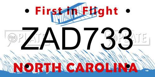 ZAD733 North Carolina License Plate