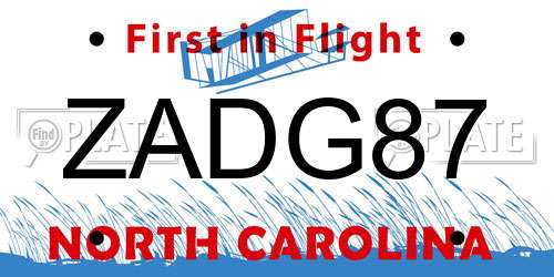 ZADG87 North Carolina License Plate