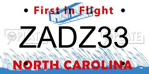 ZADZ33 North Carolina License Plate