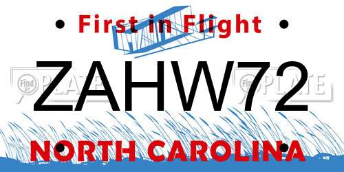 ZAHW72 North Carolina License Plate