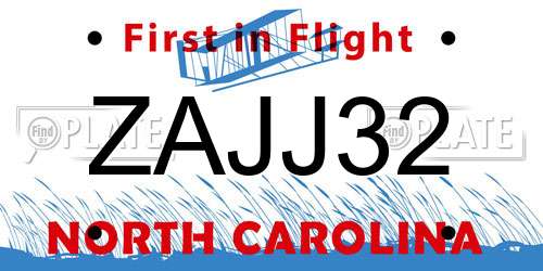 ZAJJ32 North Carolina License Plate