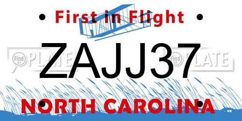 ZAJJ37 North Carolina License Plate