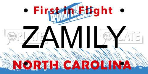 ZAMILY North Carolina License Plate