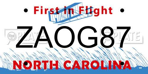 ZAOG87 North Carolina License Plate