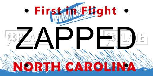 ZAPPED North Carolina License Plate