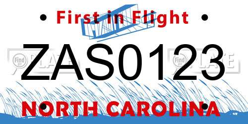 ZAS0123 North Carolina License Plate