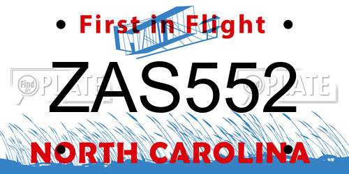 ZAS552 North Carolina License Plate