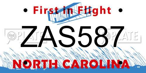 ZAS587 North Carolina License Plate