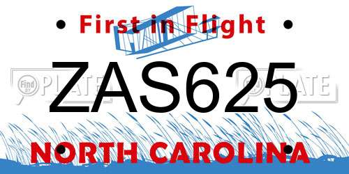 ZAS625 North Carolina License Plate