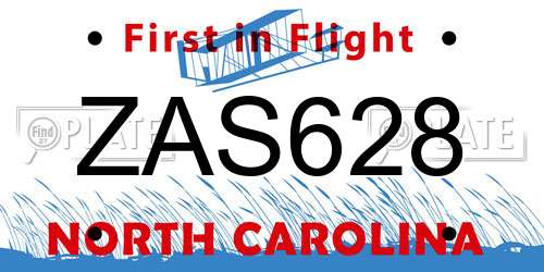 ZAS628 North Carolina License Plate