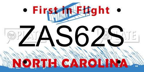 ZAS62S North Carolina License Plate